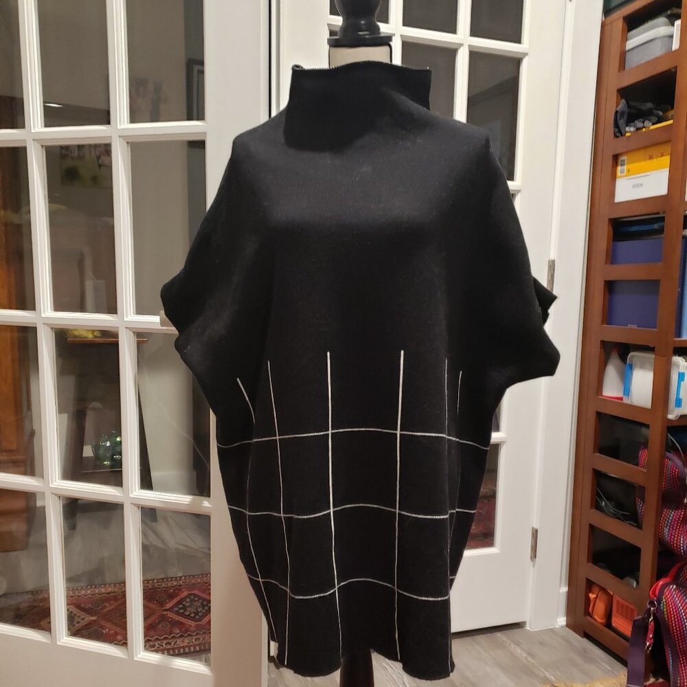 Pretty Persuasions Black Cowl Neck Sweater with White Grid